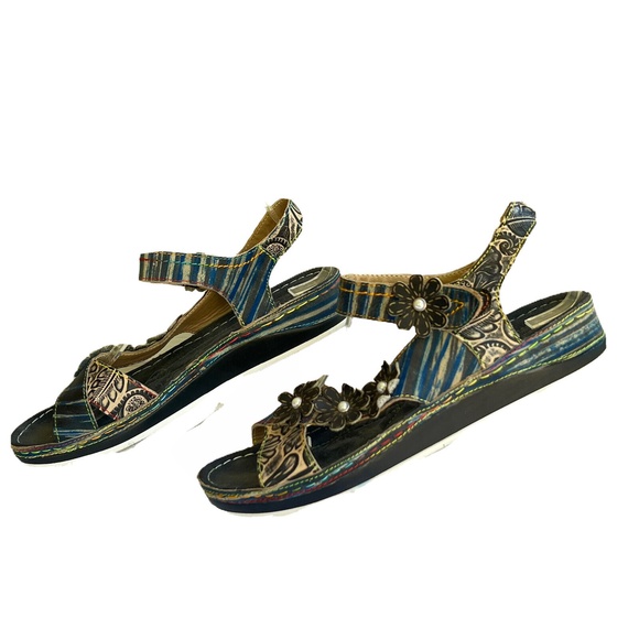 L'Artiste Spring Step Women's Mahvash Ankle Strap Leather Sandal Black 8.5 M 39 - Picture 2 of 11